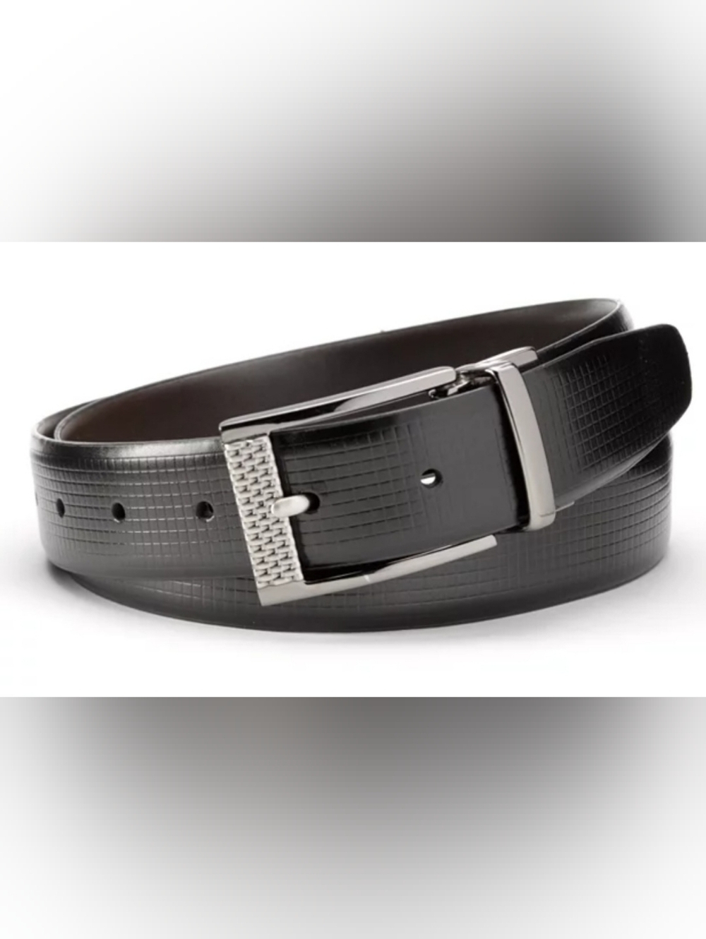 Grand Slam Black Mens Size 42 Textured Leather Belt with Silver Tone